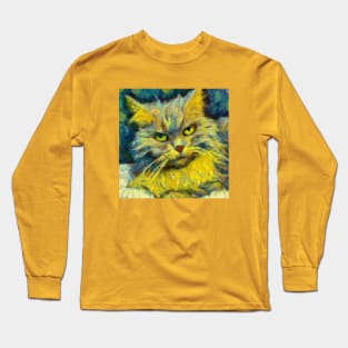 Portrait of Cat in Van Gogh's Style Long Sleeve T-Shirt